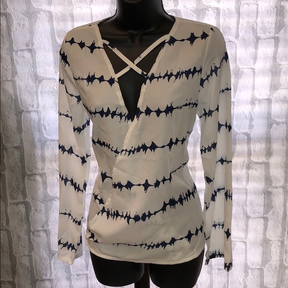 LAST ONE Cross Front Wrap Heartbeat Print Blouse - Picture 2 of 4